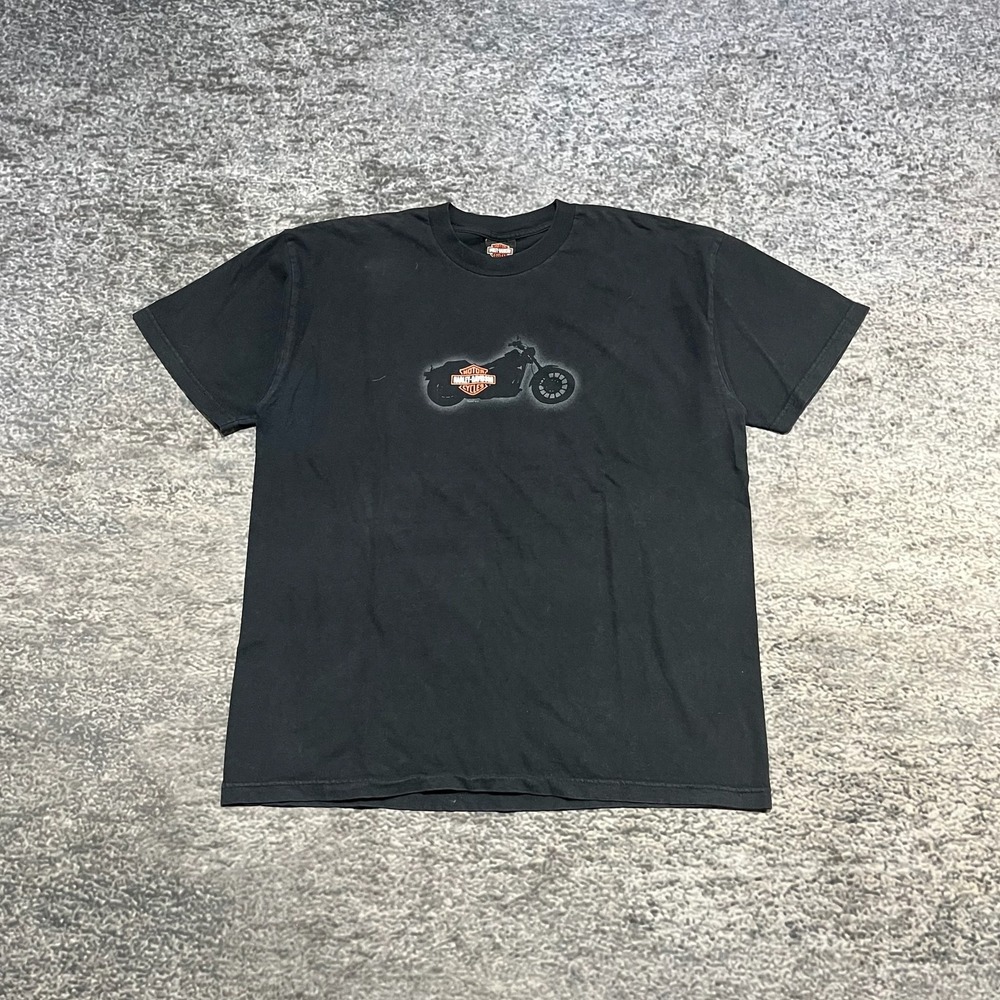 Vintage 2000s‎ Harley Davidson T Shirt Double Sided Logo Flames Biker Black XL